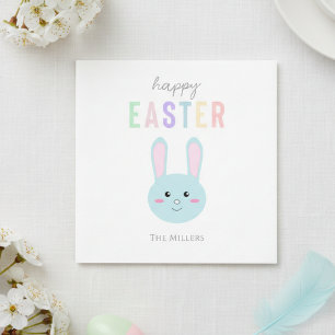 Serviette En Papier Bleu Bunny Happy Pâques mignonette Kawaii Simple
