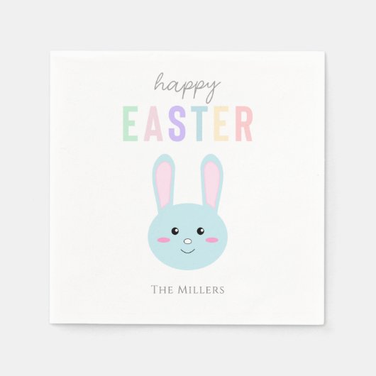 Serviette En Papier Bleu Bunny Happy Pâques mignonette Kawaii Simple (Devant)
