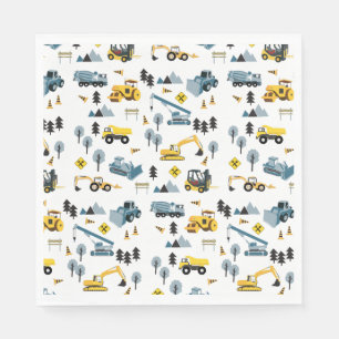 Serviette En Papier Bleu Camions de construction et Motif à thème du s