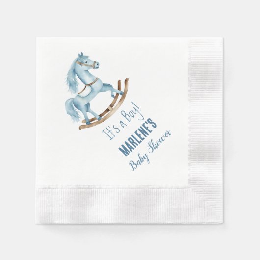 Serviette En Papier Bleu C'est un garçon Rocking Horse Baby shower ser (Devant)