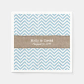Serviette En Papier Bleu Chevron rayures Burlap ruban Mariage rustique (Devant)