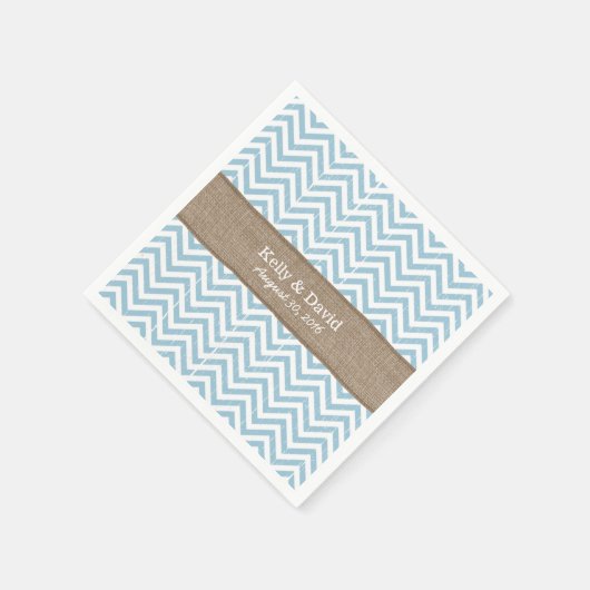 Serviette En Papier Bleu Chevron rayures Burlap ruban Mariage rustique (Coin)