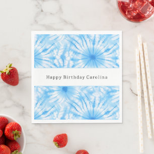 Serviette En Papier Bleu Ciel Anniversaire Tie-Dye Blanc