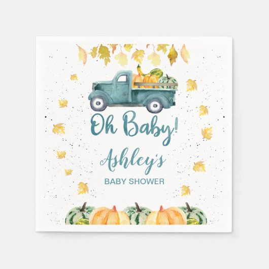 Serviette En Papier Bleu Citrouille Camion Feuilles d'automne Baby sho (Devant)