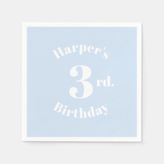 Serviette En Papier Bleu clair anniversaire Nom et numéro personnalisé (Devant)