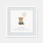 Serviette En Papier Bleu clair En vichy Teddy Bear Anniversaire (Devant)