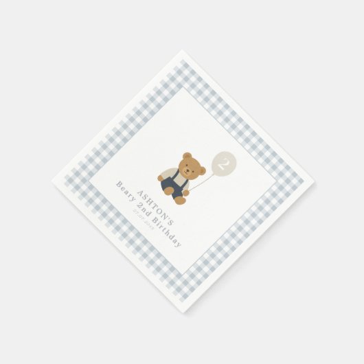 Serviette En Papier Bleu clair En vichy Teddy Bear Anniversaire (Coin)