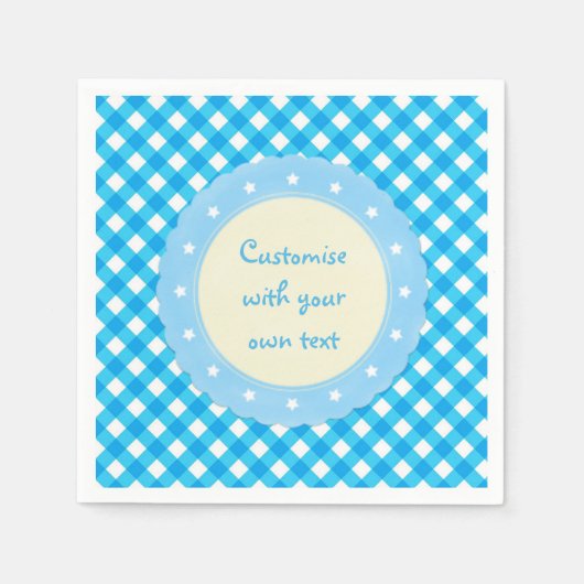 Serviette En Papier Bleu clair En vichy texte personnalisé (Devant)