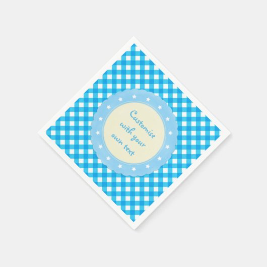Serviette En Papier Bleu clair En vichy texte personnalisé (Coin)