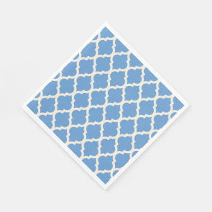 Serviette En Papier Bleu Clair et Quatrefeuilles Blanc Cassé