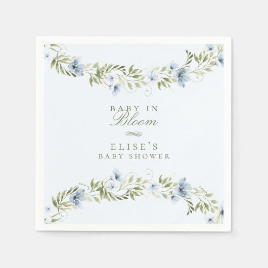 Serviette En Papier Bleu clair fleuri Wreath Baby dans le Baby shower  (Devant)