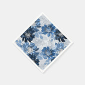 Serviette En Papier Bleu clair, fleurs bleu foncé sur gris clair (Coin)
