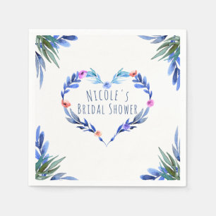 Serviette En Papier Bleu clair Floral Aquarelle Coeur Glam Élégant