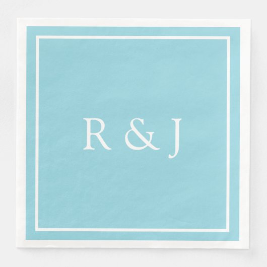 Serviette En Papier Bleu Clair Monogramme Initial Ampersand Mariage (Devant)