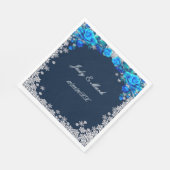 Serviette En Papier Bleu clair Roses Flocon de neige Noël (Coin)