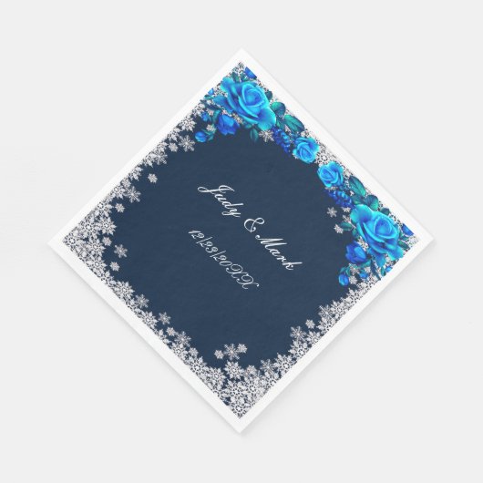 Serviette En Papier Bleu clair Roses Flocon de neige Noël (Coin)