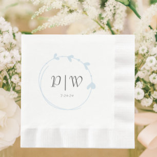 Serviette En Papier Bleu clair Simple Coeur Mariage de monogramme