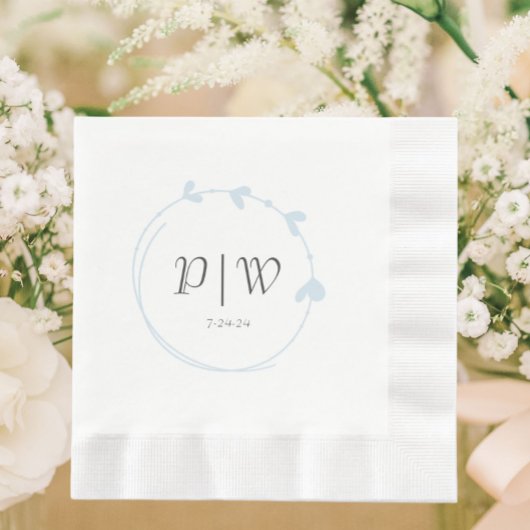 Serviette En Papier Bleu clair Simple Coeur Mariage de monogramme