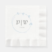 Serviette En Papier Bleu clair Simple Coeur Mariage de monogramme (Devant)