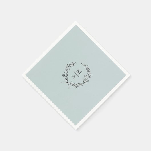 Serviette En Papier Bleu clair Simple Elegant Laurel Wreath Monogramme (Coin)