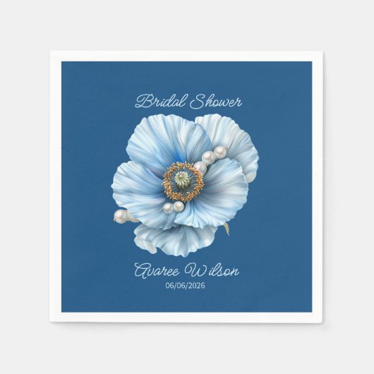 Serviette En Papier Bleu classique avec Fête des mariées de pavot bleu (Devant)