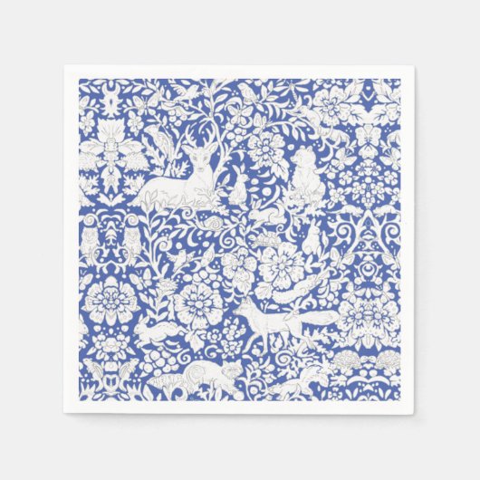 Serviette En Papier Bleu classique Bois Blanc Forêt Animaux Damas (Devant)