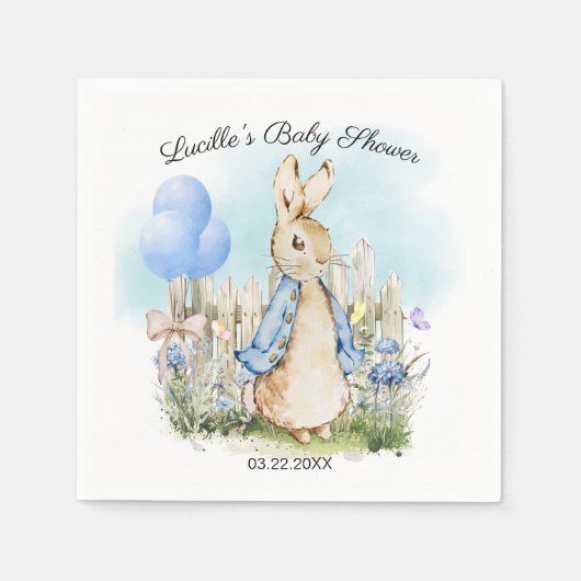 Serviette En Papier Bleu classique lapin Pierre Baby shower Papier ser (Devant)