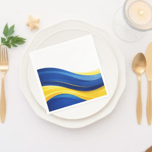 Serviette En Papier Bleu Cobalt et Jaune Citron Vagues Modernes