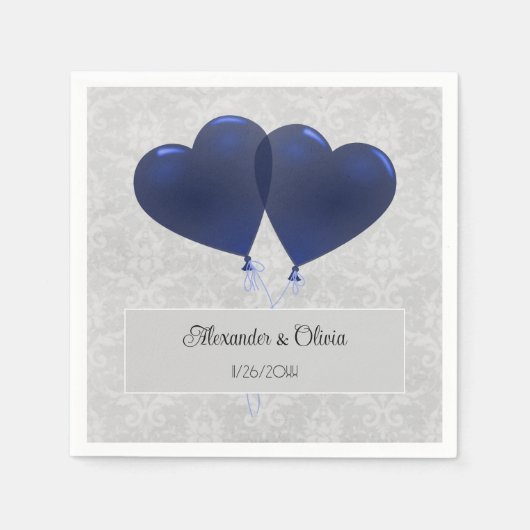 Serviette En Papier Bleu Coeur Ballons Mariage serviettes (Devant)
