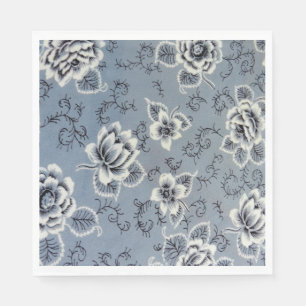 Serviette En Papier Bleu colonial et Fleur noire Papier