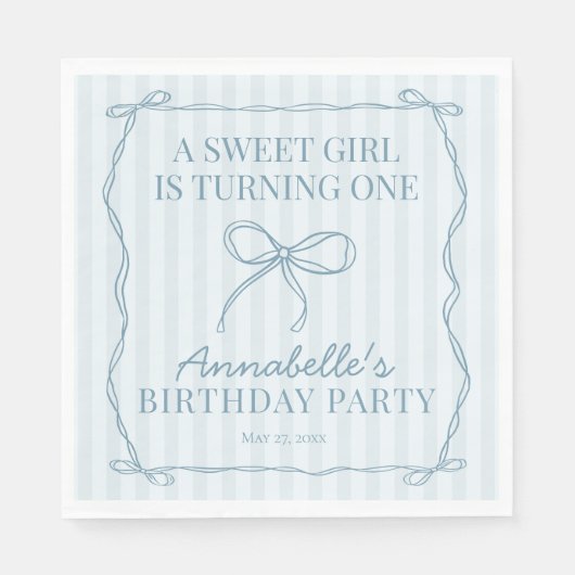 Serviette En Papier Bleu Coquette Bow Pastel Anniversaire Table Déco (Devant)