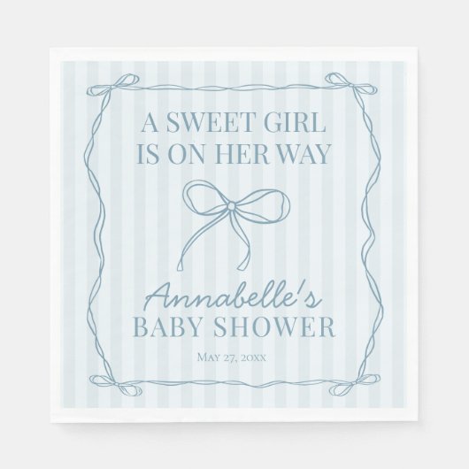 Serviette En Papier Bleu Coquette Bow Pastel Baby shower Décor table (Devant)