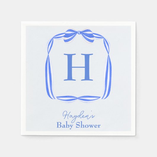 Serviette En Papier Bleu Coquette Monogramme Personnalisé Napkin (Devant)