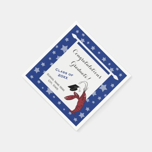 Serviette En Papier Bleu Crawfish / Homard Stars Graduation (Coin)