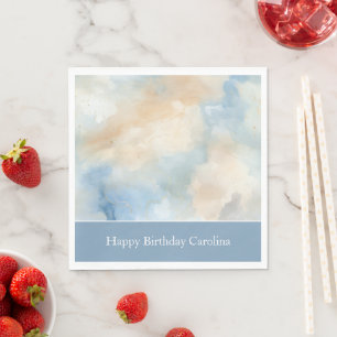 Serviette En Papier Bleu Crème Blanc Anniversaire Abstrait