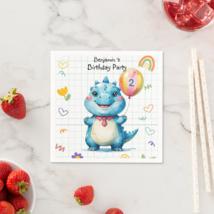 Serviette En Papier Bleu Cute Dinosaur Balloon garçon fête d'anniversa