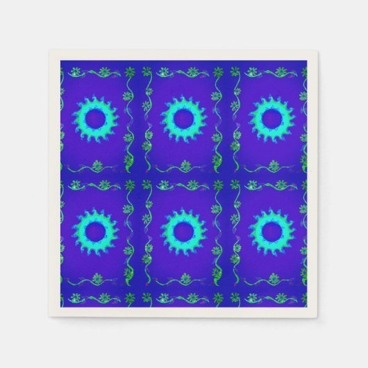 Serviette En Papier Bleu Cyan Iridescente Floral Art Napkins (Devant)