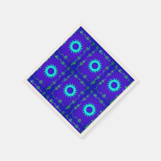 Serviette En Papier Bleu Cyan Iridescente Floral Art Napkins (Coin)