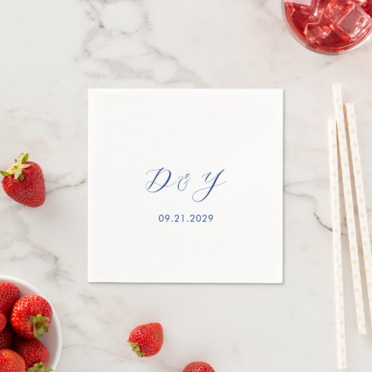 Serviette En Papier Bleu de cobalt minimaliste Mariage moderne (En situation)