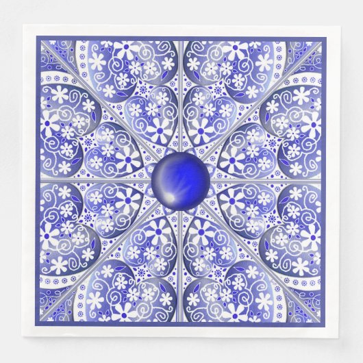 Serviette En Papier Bleu de dentelle en céramique de Grèce (Devant)