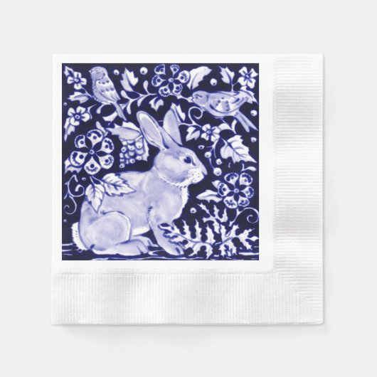 Serviette En Papier Bleu de la marine de Pâques et blanc lapin lapin O (Devant)