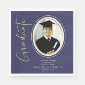 Serviette En Papier Bleu de la Marine - Script de graduation d'or (Devant)