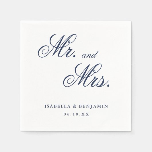 Serviette En Papier Bleu de la marine traditionnelle Mariage élégant (Devant)