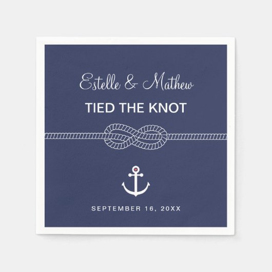 Serviette En Papier Bleu de marine nautique lié au Mariage de noeud (Devant)