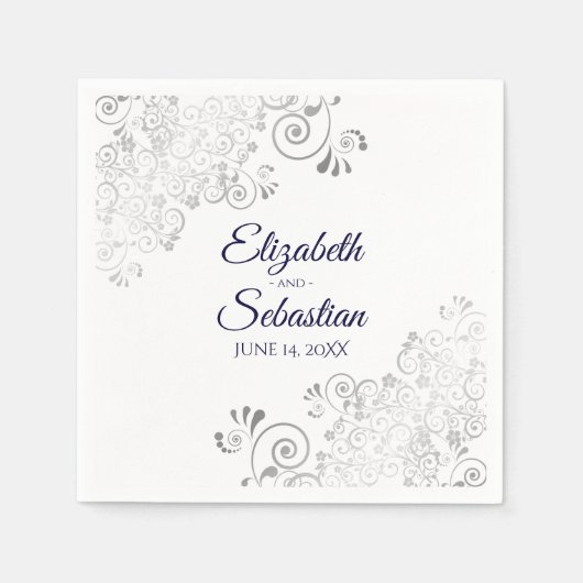 Serviette En Papier Bleu de marine sur des frissons d'argent blanc Mar (Devant)