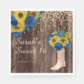Serviette En Papier Bleu de tournesol rustique Bottes Roses doux 16 (Devant)