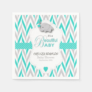 Serviette En Papier Bleu de turquoise, baby shower gris blanc