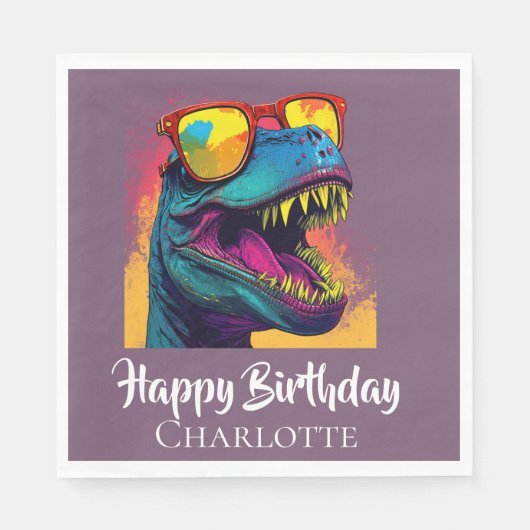 Serviette En Papier Bleu Dino T-Rex Anniversaire (Devant)