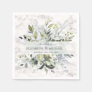 Serviette En Papier Bleu Duché Eucalyptus Vert Marbre botanique