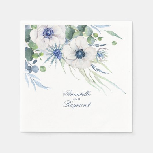 Serviette En Papier Bleu Duché Floral Vert Elégant Aquarelle (Devant)